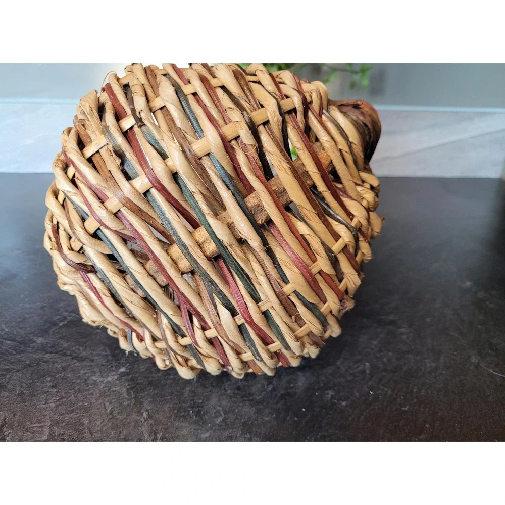 American Folk Primitive‎ Twig Handle Buttocks Handwoven Gathering Basket Branch
